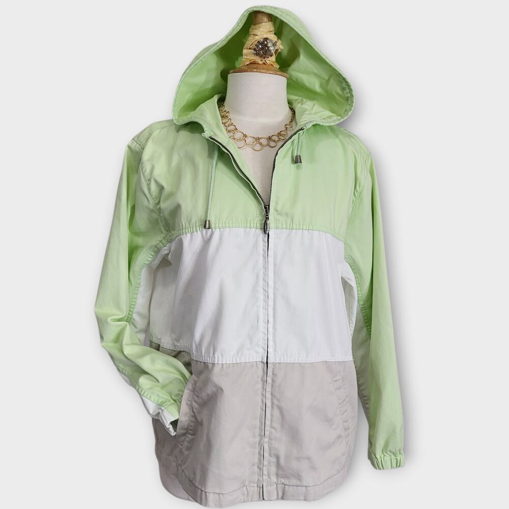 Christopher & Banks Women's M Colorblock Hooded Zip Up Jacket 100% Cotton Casual